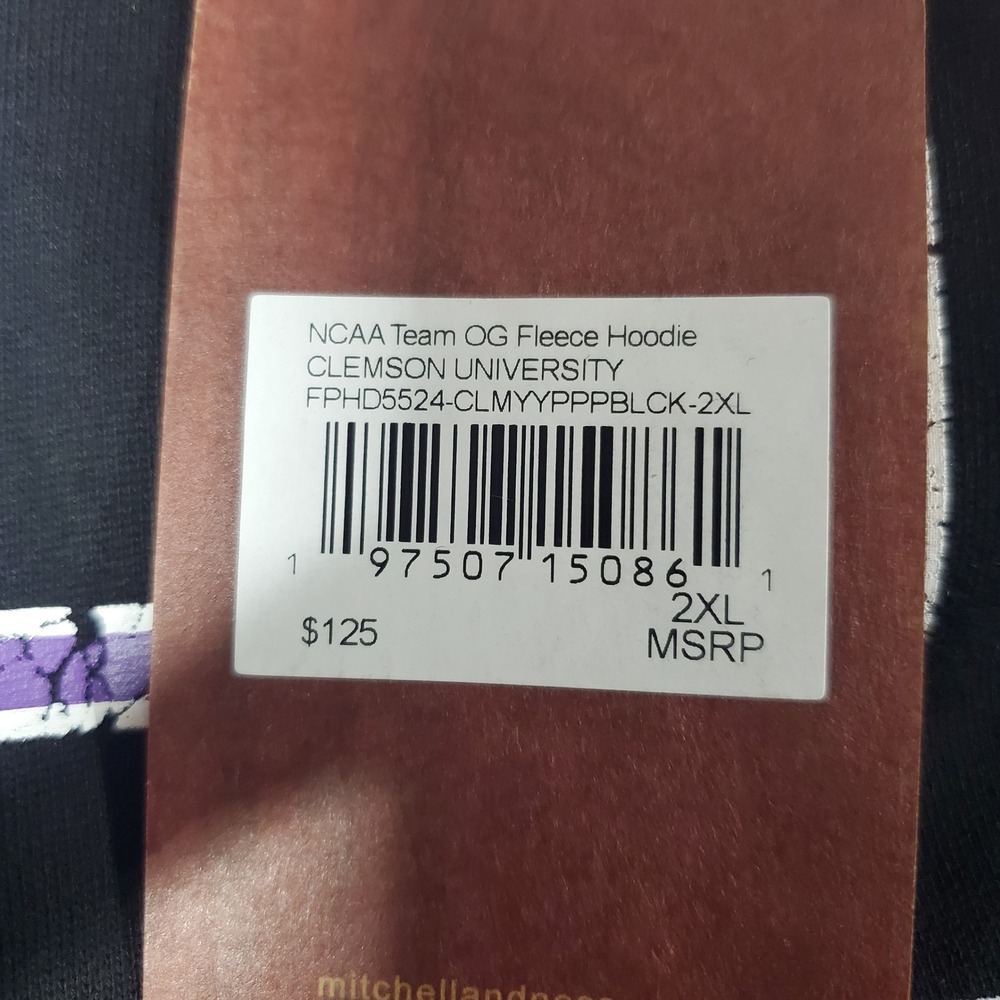 Mitchell & Ness Clemson Tigers Fleece Hoodie Mens 2XL Black NCAA Football New - Picture 9 of 14